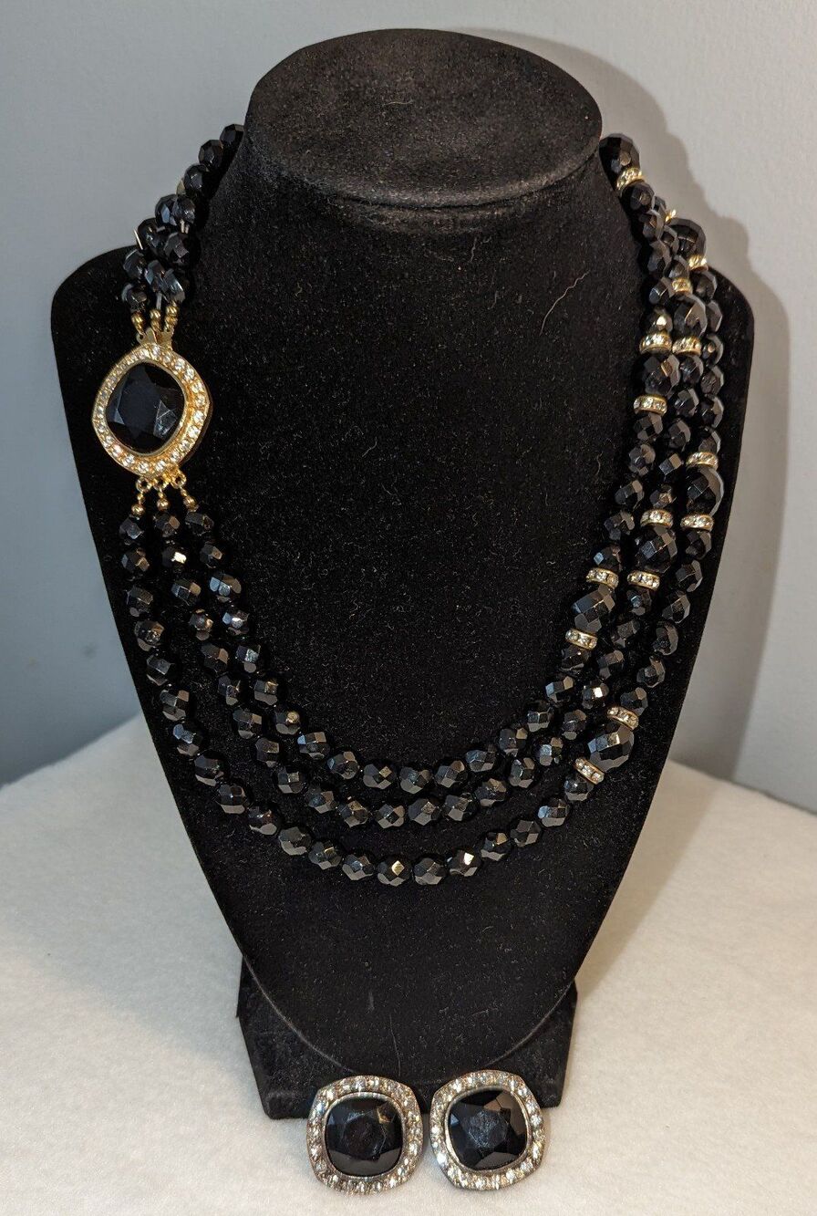 MCM Ginnie Johansen Black Bead Necklace Earrings